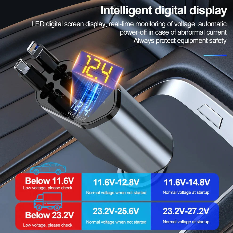 4 in 1 Retractable Car Phone Charger