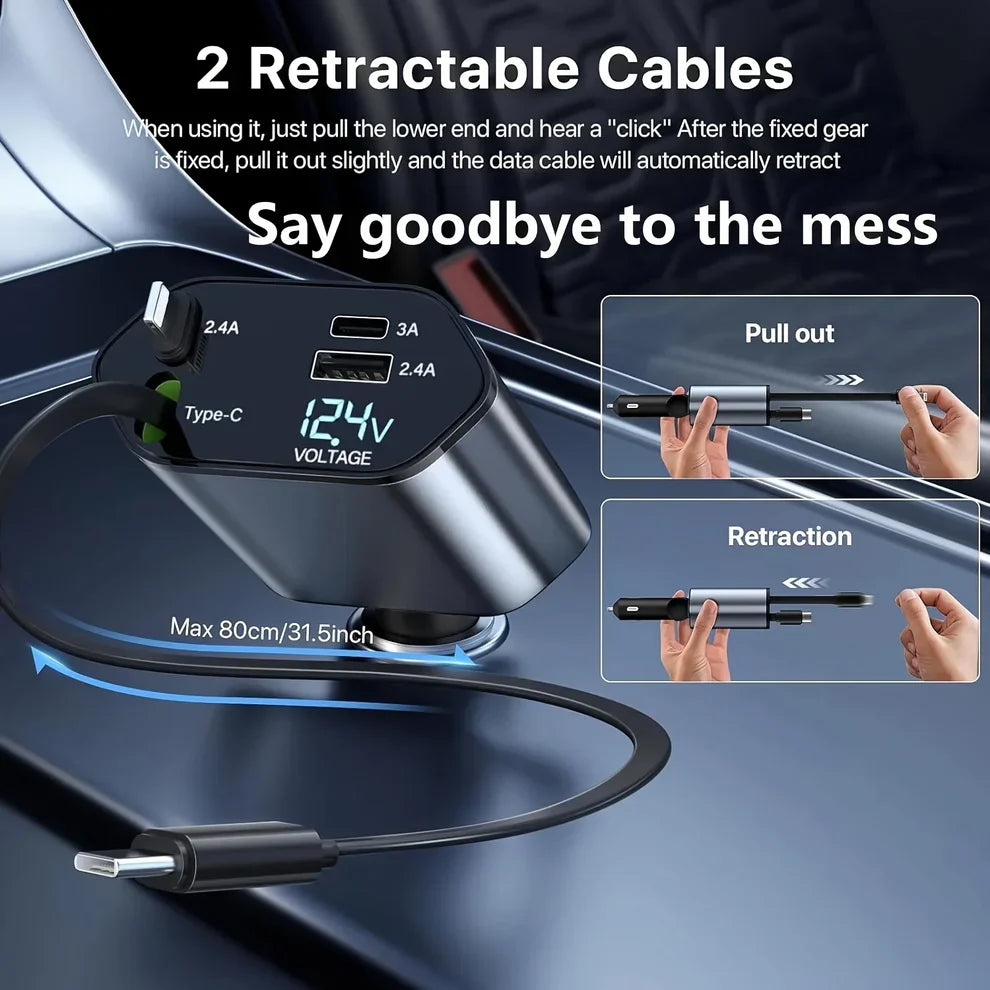 4 in 1 Retractable Car Phone Charger